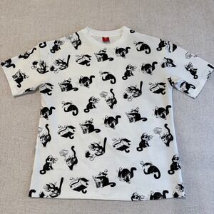 Bibisama All Over Print Cats T Shirt White Size Large Casual Cotton Blend EUC